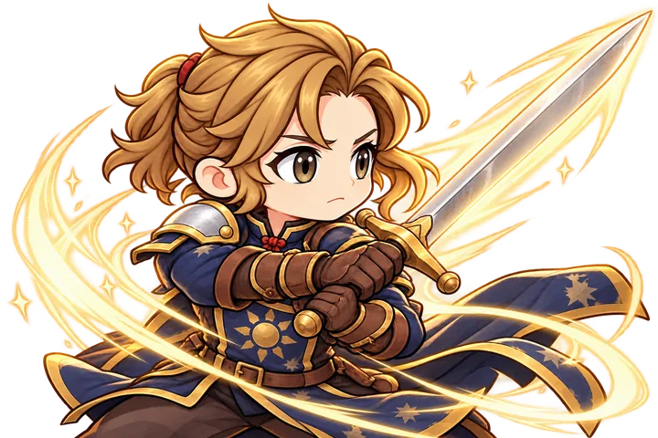Edda, a young guard with a sword