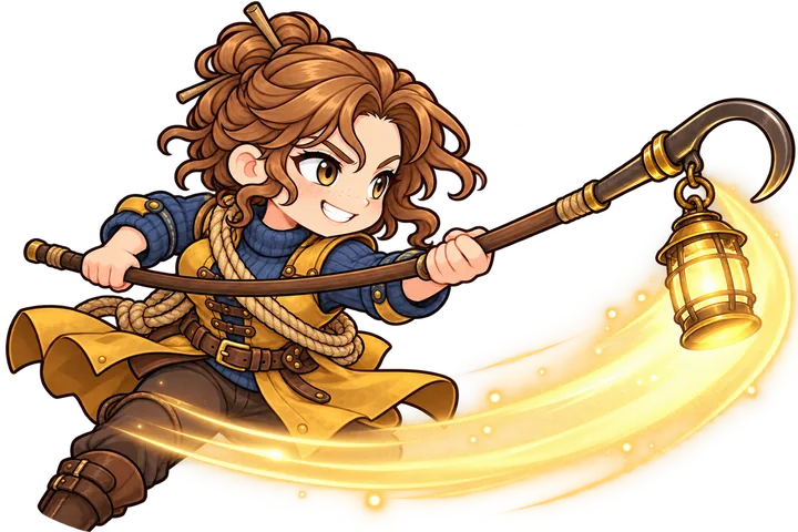 Tamsin, with a lantern on a long hook